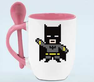 Бэтмен (Batman) кружка с ложкой в ручке (цвет: белый + розовый)