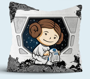 Маленькая Принцесса (Звездные Войны) подушка с пайетками (цвет: белый + черный)