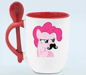 Pinkie Pie moustaches кружка с ложкой в ручке (цвет: белый + красный)
