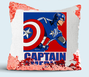 Капитан Америка подушка с пайетками (цвет: белый + красный)