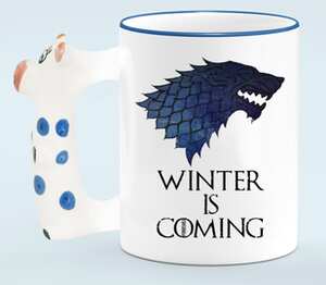 Winter is coming (зима близко) кружка с ручкой в виде коровы (цвет: белый + синий)