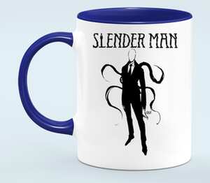 slender man кружка двухцветная (цвет: белый + синий)