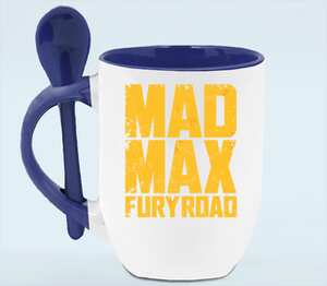 Безумный Макс (Mad Max) кружка с ложкой в ручке (цвет: белый + синий)