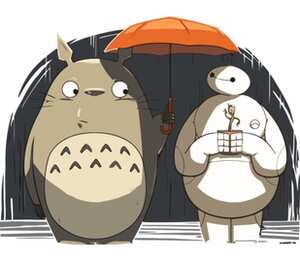 Totoro x Baymax кружка с кантом (цвет: белый + оранжевый)