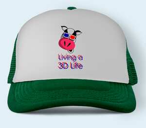 Funky cow, living a 3d live - корова, жизнь в 3d бейсболка (цвет: зеленый)