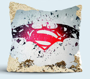 Classy superman - стильный супермен подушка с пайетками (цвет: белый + золотой)