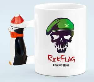 Рик Флаг, Отряд самоубийц (Rick Flag, suicide squad) кружка с ручкой в виде пингвина (цвет: белый)