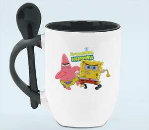 Губка Боб и Патрик (SpongeBob SquarePants) кружка с ложкой в ручке (цвет: белый + черный)