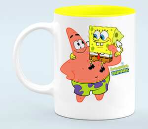 Губка Боб и Патрик (SpongeBob SquarePants) кружка хамелеон двухцветная (цвет: белый + желтый)