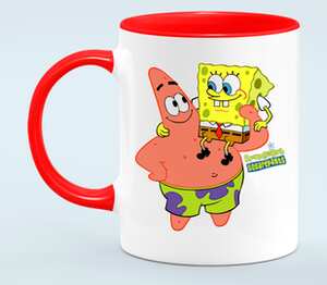 Губка Боб и Патрик (SpongeBob SquarePants) кружка двухцветная (цвет: белый + красный)