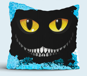 Улыбка чешырского кота подушка с пайетками (цвет: белый + синий)