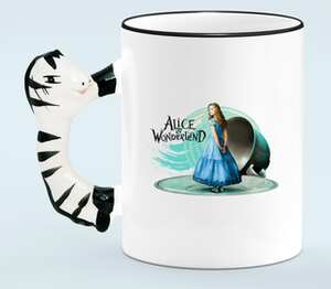 Алиса в стране чудес (Alice in wonderland) кружка с ручкой в виде зебры (цвет: белый + черный)