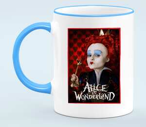 Королева червей  - Алиса в стране чудес (Alice in wonderland) кружка с кантом (цвет: белый + голубой)