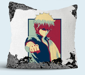 Аниме персонаж подушка с пайетками (цвет: белый + черный)