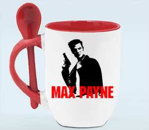 Max Payne кружка с ложкой в ручке (цвет: белый + красный)