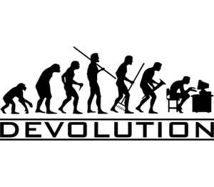 Деволюция программиста / Devolution кружка хамелеон (цвет: белый + синий)
