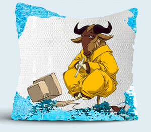 Медитирующий бык подушка с пайетками (цвет: белый + синий)