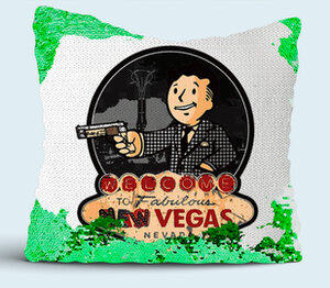 Welcome to New Vegas подушка с пайетками (цвет: белый + зеленый)