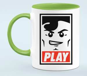 Lego Play (Obey) кружка двухцветная (цвет: белый + светло-зеленый)