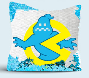 Ghostbusters x Pac Man подушка с пайетками (цвет: белый + синий)