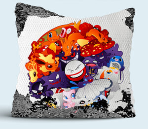 Покемон / Pokemon подушка с пайетками (цвет: белый + черный)