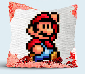 Марио подушка с пайетками (цвет: белый + красный)