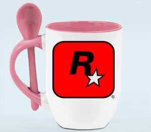 Rockstar Games кружка с ложкой в ручке (цвет: белый + розовый)