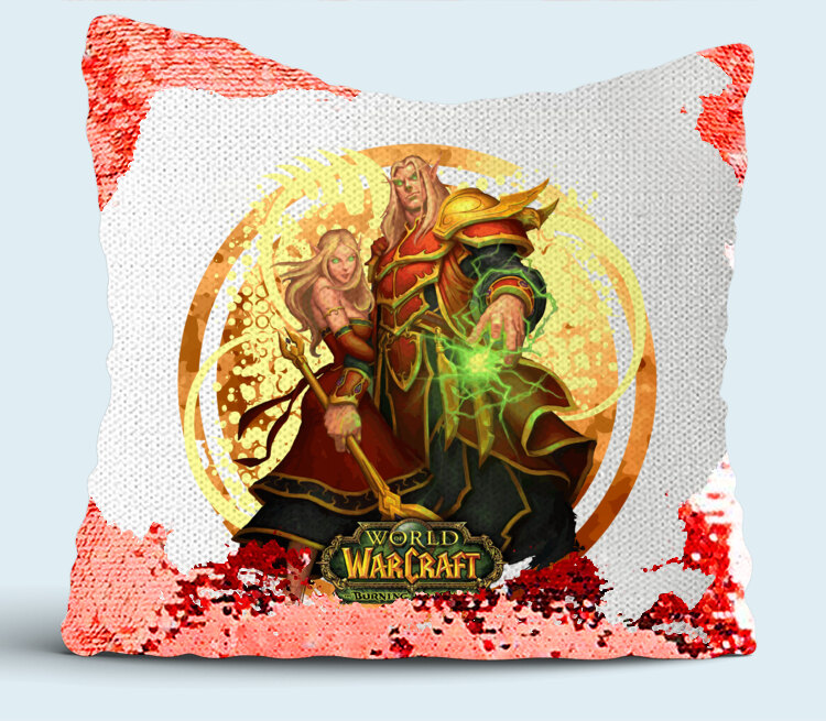 Кровавые Эльфы - burning crusade (World Of Warcraft) подушка с пайетками (цвет: белый + красный)