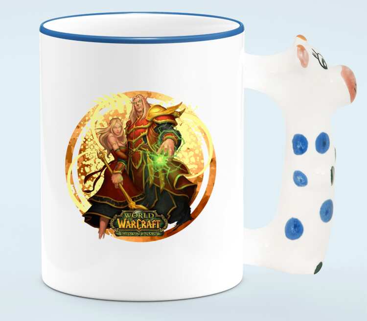 Кровавые Эльфы - burning crusade (World Of Warcraft) кружка с ручкой в виде коровы (цвет: белый + синий)