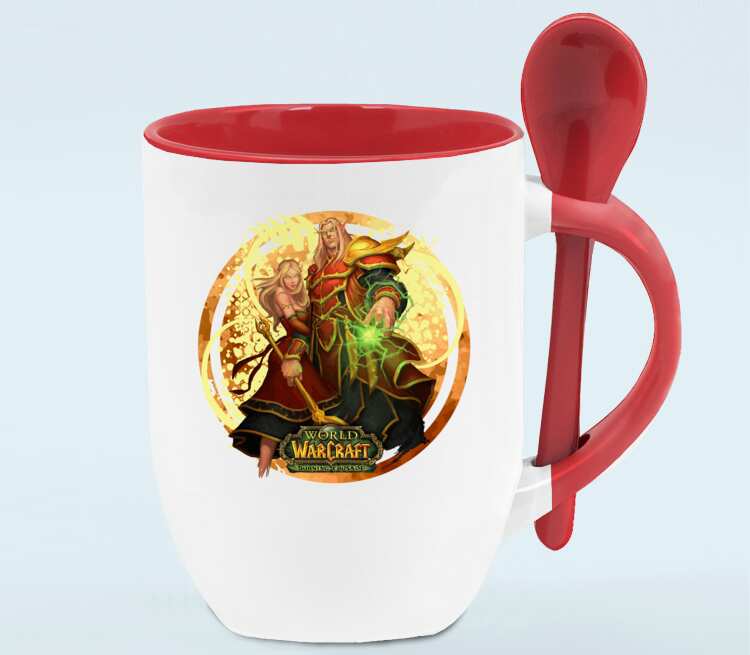 Кровавые Эльфы - burning crusade (World Of Warcraft) кружка с ложкой в ручке (цвет: белый + красный)