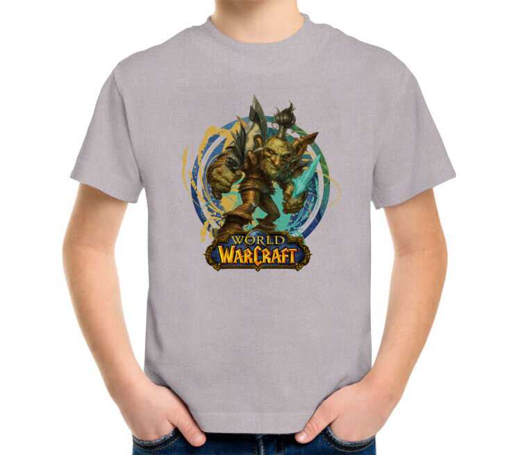 Гоблин Варлок - Goblin Warlock (World Of Warcraft) детская футболка с коротким рукавом (цвет: серый меланж)