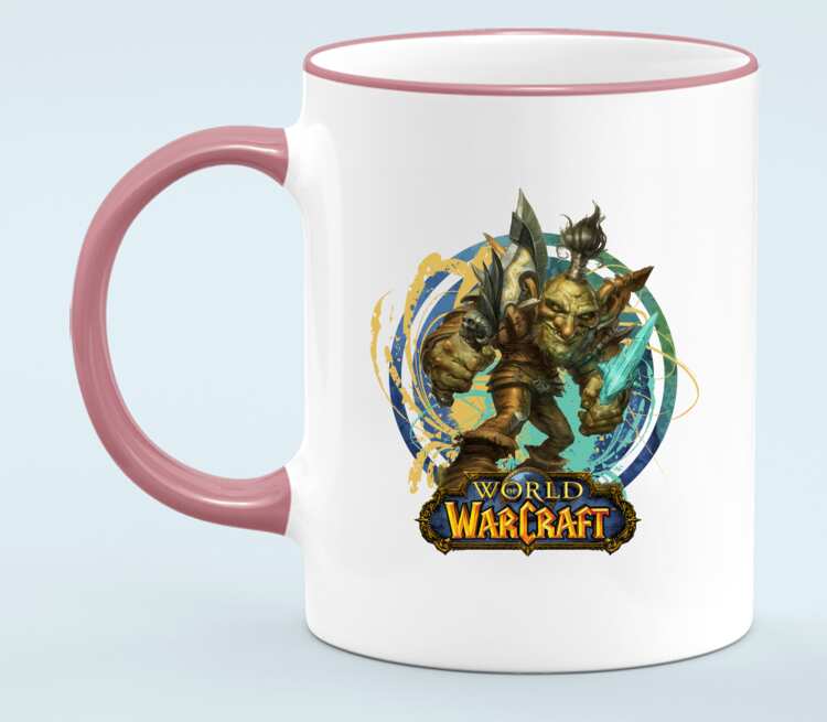 Гоблин Варлок - Goblin Warlock (World Of Warcraft) кружка с кантом (цвет: белый + розовый)