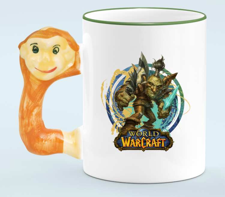 Гоблин Варлок - Goblin Warlock (World Of Warcraft) кружка с ручкой в виде обезьяны (цвет: белый + светло-зеленый)