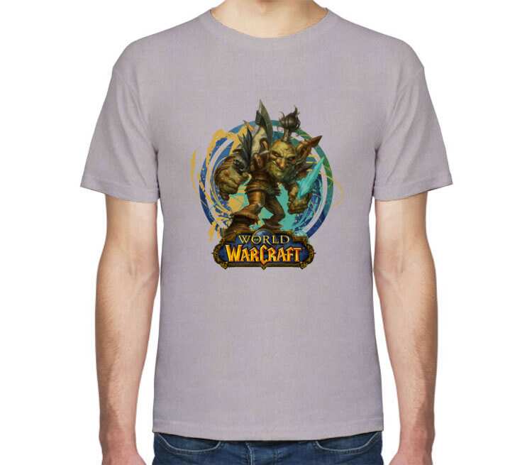 Гоблин Варлок - Goblin Warlock (World Of Warcraft) мужская футболка с коротким рукавом (цвет: серый меланж)
