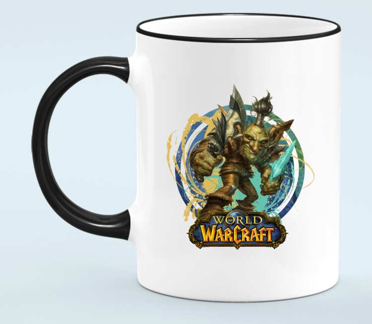 Гоблин Варлок - Goblin Warlock (World Of Warcraft) кружка с кантом (цвет: белый + черный)