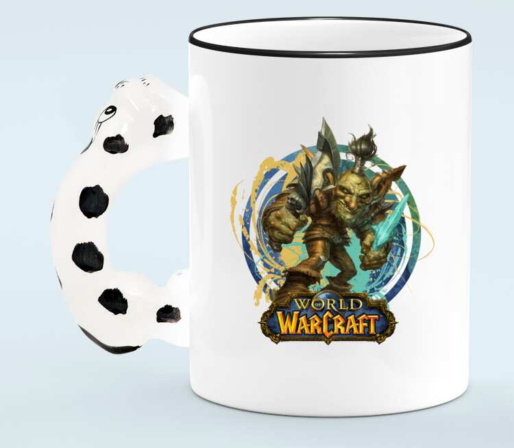 Гоблин Варлок - Goblin Warlock (World Of Warcraft) кружка с ручкой в виде собаки (цвет: белый + черный)