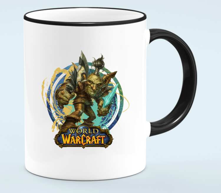 Гоблин Варлок - Goblin Warlock (World Of Warcraft) кружка с кантом (цвет: белый + черный)