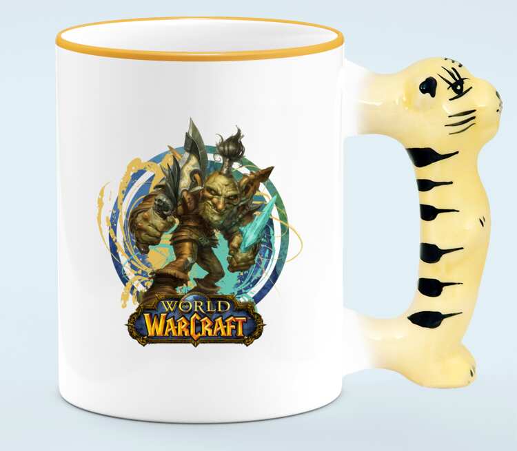 Гоблин Варлок - Goblin Warlock (World Of Warcraft) кружка с ручкой в виде тигра (цвет: белый + оранжевый)
