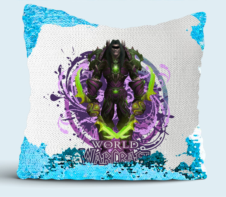 Охотник за пустотой - Void Hunter (World Of Warcraft) подушка с пайетками (цвет: белый + синий)