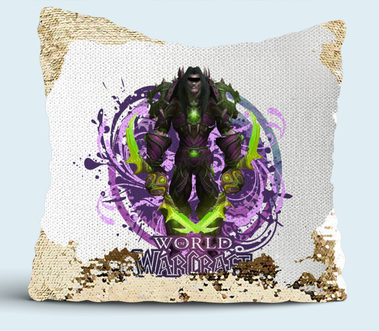 Охотник за пустотой - Void Hunter (World Of Warcraft) подушка с пайетками (цвет: белый + золотой)