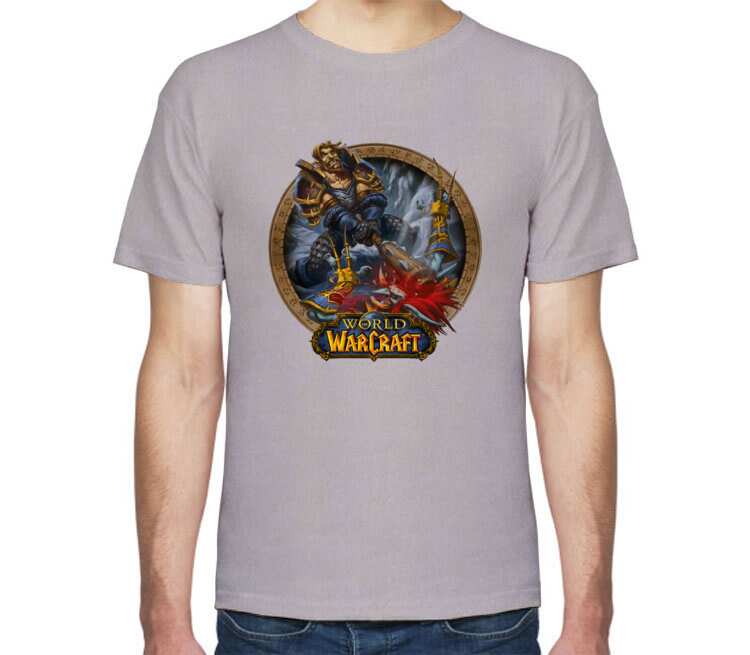 Человек против троля - Human vs Troll (World Of Warcraft) мужская футболка с коротким рукавом (цвет: серый меланж)