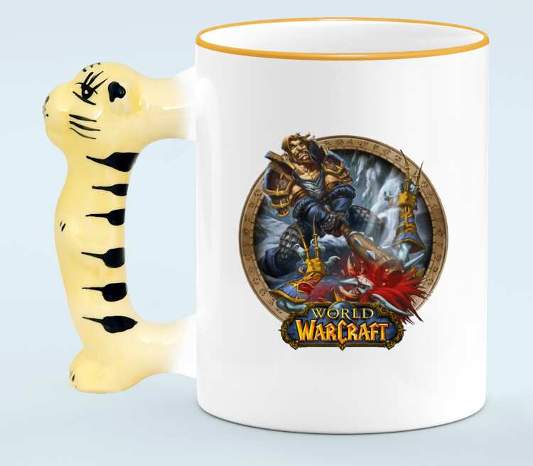 Человек против троля - Human vs Troll (World Of Warcraft) кружка с ручкой в виде тигра (цвет: белый + оранжевый)