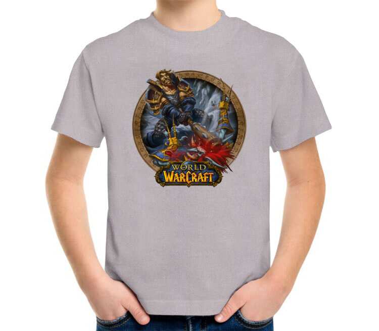 Человек против троля - Human vs Troll (World Of Warcraft) детская футболка с коротким рукавом (цвет: серый меланж)