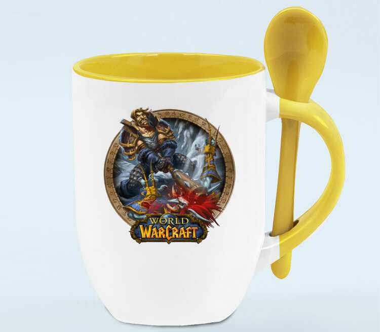 Человек против троля - Human vs Troll (World Of Warcraft) кружка с ложкой в ручке (цвет: белый + желтый)