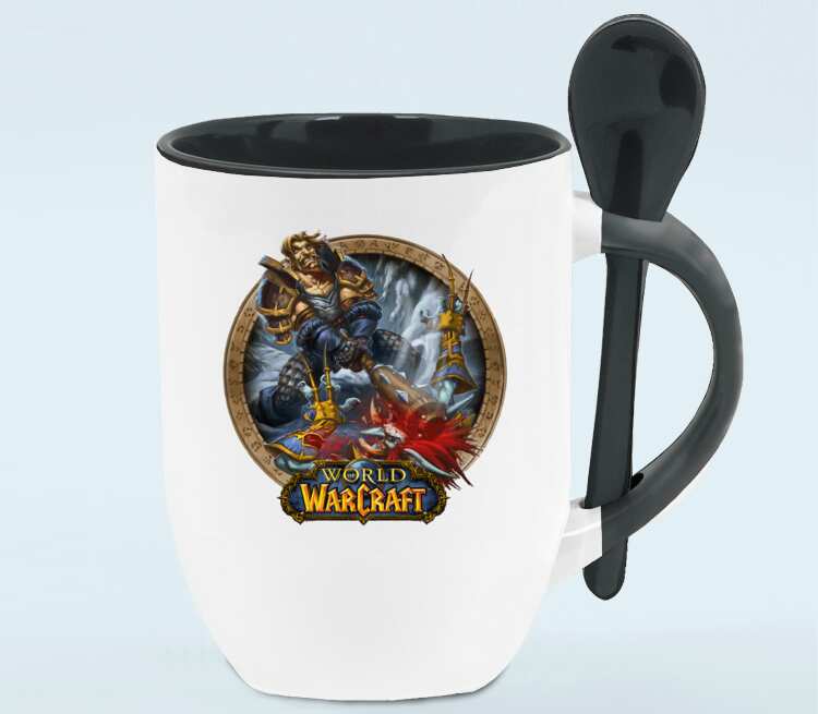 Человек против троля - Human vs Troll (World Of Warcraft) кружка с ложкой в ручке (цвет: белый + черный)