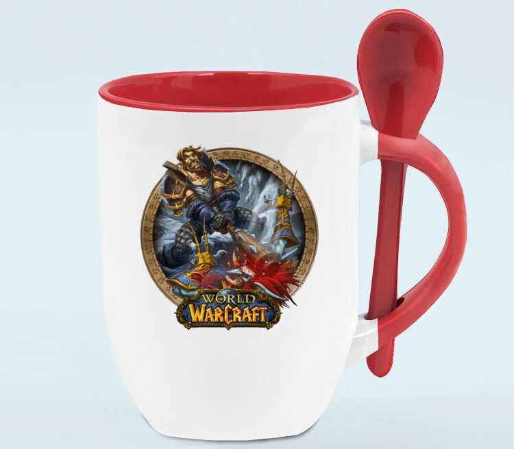 Человек против троля - Human vs Troll (World Of Warcraft) кружка с ложкой в ручке (цвет: белый + красный)