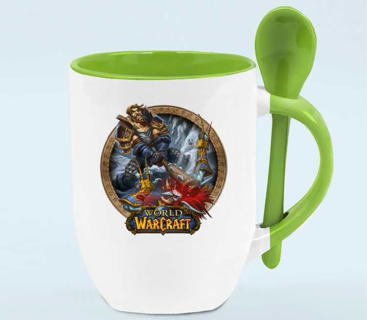 Человек против троля - Human vs Troll (World Of Warcraft) кружка с ложкой в ручке (цвет: белый + зеленый)