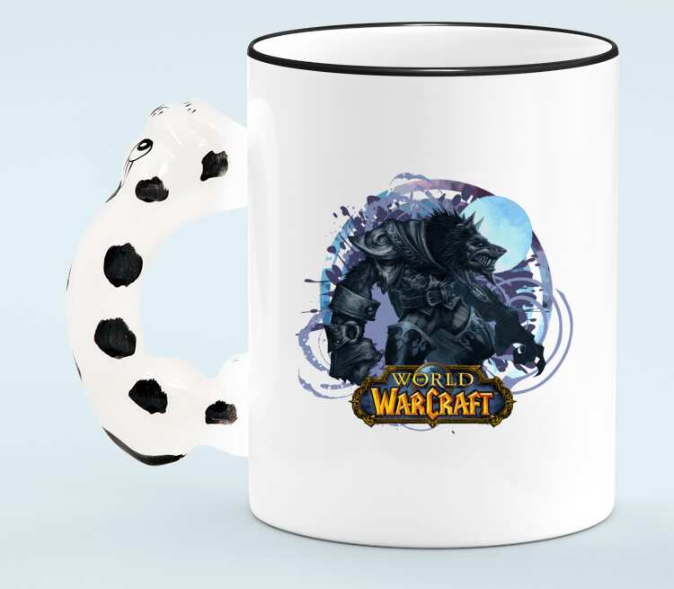 Волк Оборотень (World Of Warcraft) кружка с ручкой в виде собаки (цвет: белый + черный)