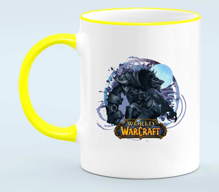 Волк Оборотень (World Of Warcraft) кружка с кантом (цвет: белый + желтый)