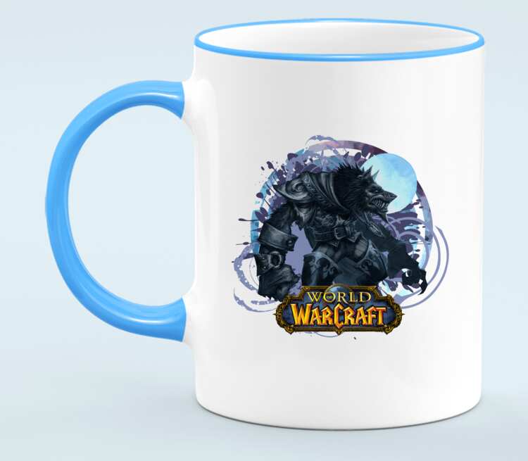 Волк Оборотень (World Of Warcraft) кружка с кантом (цвет: белый + голубой)